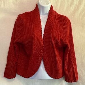 B-99 Kim Rogers Red 3/4 Sleeve Open Cardigan‎ Sweater Size L